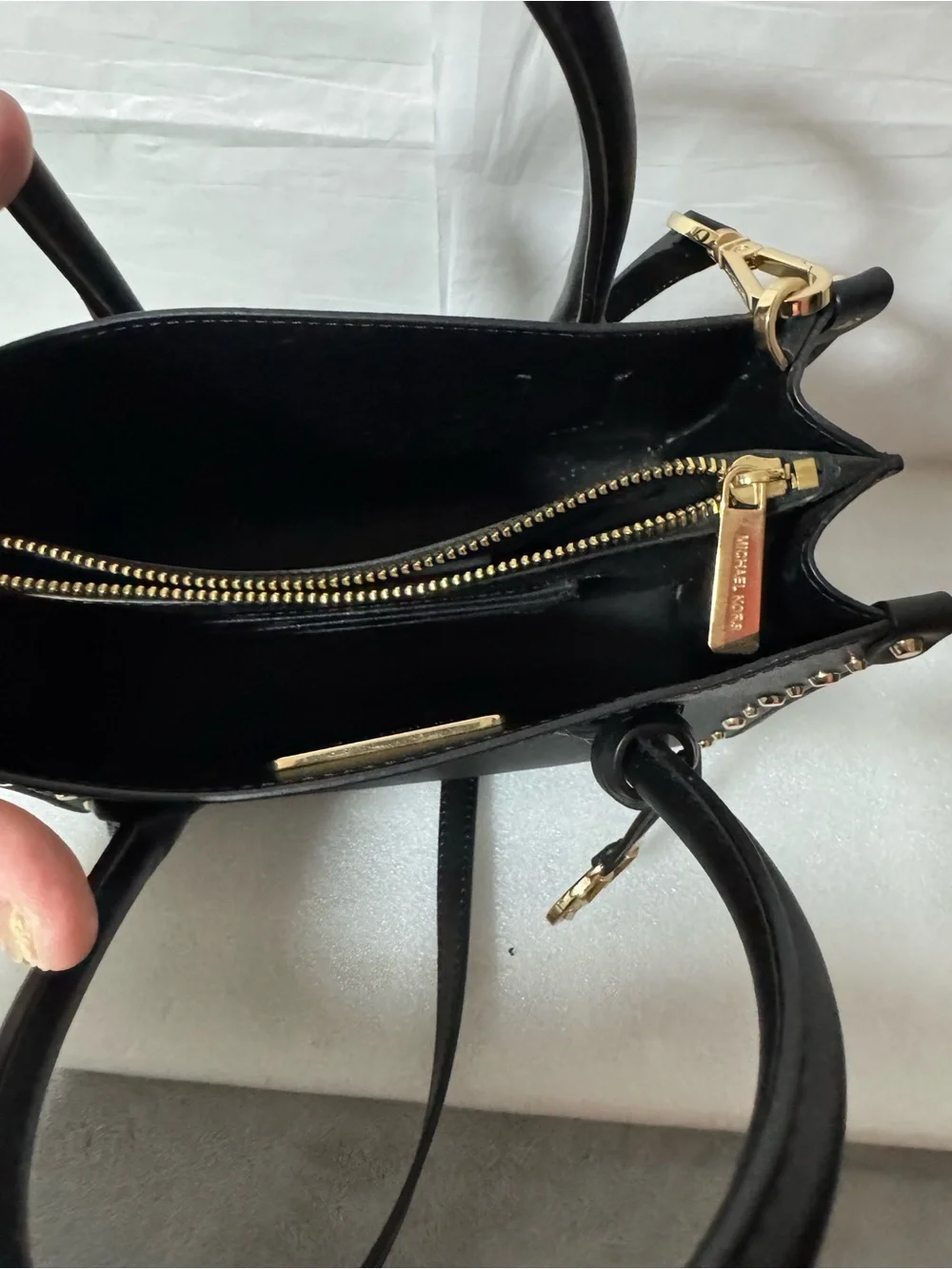 Michael Kors Black Saffiano Satchel with Gold Accents